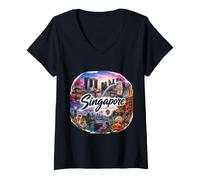 Femme Singapour Asie du Sud-Est Péninsule Malaise T-Shirt avec Col en V