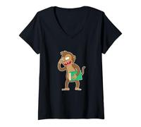 Femme Singe avec Un Livre T-Shirt avec Col en V