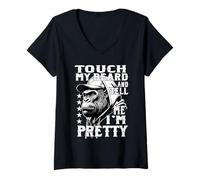 Femme Singe Barbu drôle Toucher ma Barbe me dis Je suis Assez T-Shirt avec Col en V