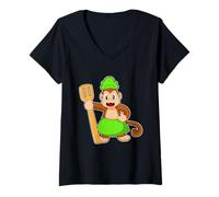 Femme Singe Cuisinier Spatule Cuisiner T-Shirt avec Col en V