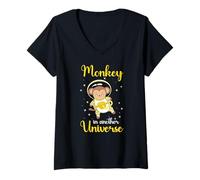 Femme Singe D Un Autre Univers Animal Espace Mignon T-Shirt avec Col en V
