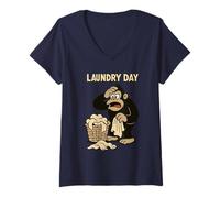 Femme Singe drôle jour de lessive gorille rétro panier linge sale T-Shirt avec Col en V