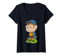 Femme Singe Élève Sac à Dos École T-Shirt avec Col en V