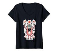 Femme Singe enragé poings en feu Cartoon éclairs Soleil T-Shirt avec Col en V