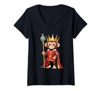 Femme Singe Roi Illustration Royale T-Shirt avec Col en V