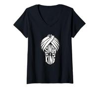Femme Singh est Roi | Le Fier Turban Sardar Couronne la fierté sikhe du Pendjab T-Shirt avec Col en V