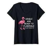 Femme Single and Ready to Flamingle Flamingo Lets Get Flocked Up T-Shirt avec Col en V