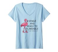Femme Single and Ready to Flamingle Flamingo Let's Get Flocked Up T-Shirt avec Col en V