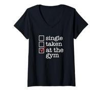 Femme Single Taken No AT The Gym Yes Funny Workout Out Checkmark Meme T-Shirt avec Col en V