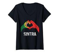 Femme Sintra Drapeau Portugal Vintage Ville Portugal Love T-Shirt avec Col en V