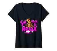 Femme Sip Back & Relax Black Women Queen Diva Melanin Sista Wine T-Shirt avec Col en V