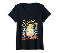 Femme Sippin' on Sunshine Summer Design Art Fun T-Shirt avec Col en V