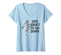 Femme Sips About to Go Down Wine Retirement Party Life Sip Happens T-Shirt avec Col en V