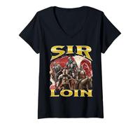 Femme Sir Loin Funny Offensive Knight Pun Meme Bootleg Graphic T-Shirt avec Col en V
