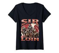 Femme Sir Loin Funny Offensive Knight Pun Meme Bootleg Graphic T-Shirt avec Col en V