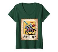 Femme Sir Ringe Funny Knight Jeu de Mots médiéval T-Shirt avec Col en V