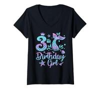 Femme Sirène Anniversaire Fille 3 Ans C'est Mon 3ème Anniversaire T-Shirt avec Col en V