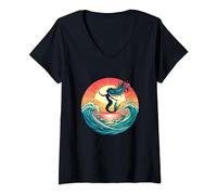 Femme Sirène au coucher du soleil T-Shirt avec Col en V
