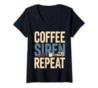 Femme Sirène de café répétition Ambulance ambulancière ambulancière T-Shirt avec Col en V