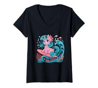 Femme Sirène Licorne Surf Adventure Ocean Fun T-Shirt avec Col en V