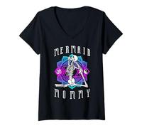 Femme Sirène Mommy Yoga Pose Squelette Symbole Anahata T-Shirt avec Col en V
