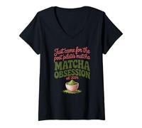 Femme Siroter du Matcha : Un Plaisir Amusant pour Les Amateurs de thé Vert T-Shirt avec Col en V