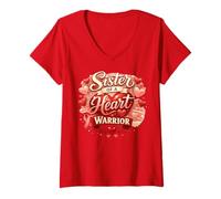 Femme Sister of a Heart Warrior | Sensibilisation aux Maladies du cœur | CHD Go Red T-Shirt avec Col en V