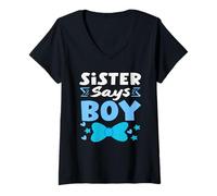 Femme Sister Says Boy Gender Reveal Party Team Blue Voting T-Shirt avec Col en V