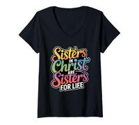 Femme Sisters in Christ are Sisters for Life T-Shirt avec Col en V