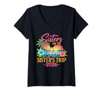 Femme Sisters on The Loose : Voyage, Vacances d'été Amusantes en 2026 T-Shirt avec Col en V