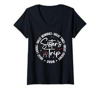 Femme Sisters Trip 2026 Great Memories Summer Vacation Matching T-Shirt avec Col en V