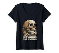 Femme Sisyphus The Absurd Vintage Philosophical Skull T-Shirt avec Col en V