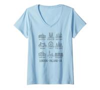 Femme Sites de Londres, Angleterre, Black Line Art T-Shirt avec Col en V