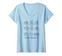 Femme Sites de Londres, Angleterre, Navy Line Art T-Shirt avec Col en V