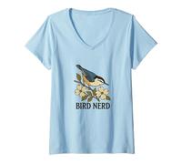 Femme Sittelle Bird Nerd Dogwood Arbre Art T-Shirt avec Col en V