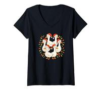 Femme Six oies posées Douze Jours de Noël Mignonnes et adorables T-Shirt avec Col en V