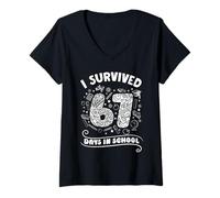 Femme Six Sept a survécu à 67 Jours d'école Mème Drôle d'élève T-Shirt avec Col en V