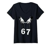 Femme Six Seven 6 7 Meme Puppet Hands Number Humour T-Shirt avec Col en V