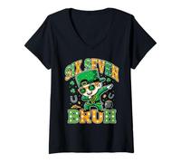 Femme Six Seven Bruh Funny St Patrick’s Day Dabbing Leprechaun T-Shirt avec Col en V