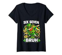 Femme Six Seven Bruh St Patrick Day Dabbing Leprechaun T-Shirt avec Col en V
