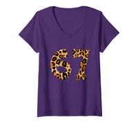 Femme Six Seven Meme 6-7 Number, Gen Alpha Z 67 Leopard Print T-Shirt avec Col en V
