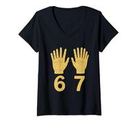Femme Six Seven Meme 67 Hands Viral Internet Trend Humour Gen Alpha T-Shirt avec Col en V