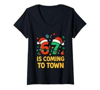 Femme Six Seven Meme Funny Christmas Matching 67 Arrive en Ville T-Shirt avec Col en V