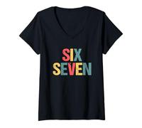 Femme Six Seven - Memes rétro drôles disant sarcastique fantaisie meme T-Shirt avec Col en V
