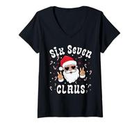 Femme Six Seven Santa Claus Funny 67 Christmas Meme Boys Girls 6 7 T-Shirt avec Col en V