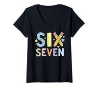 Femme Six Seven School Matching Squad Teacher Student 6th 7th Grad T-Shirt avec Col en V