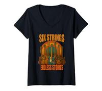 Femme Six Strings Endless Stories Guitare Musique T-Shirt T-Shirt avec Col en V