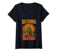 Femme Six Strings Endless Stories Guitare Musique T-Shirt T-Shirt avec Col en V