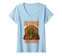 Femme Six Strings Endless Stories Guitare Musique T-Shirt T-Shirt avec Col en V