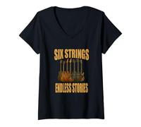 Femme Six Strings Endless Stories Guitare Musique T-Shirt T-Shirt avec Col en V